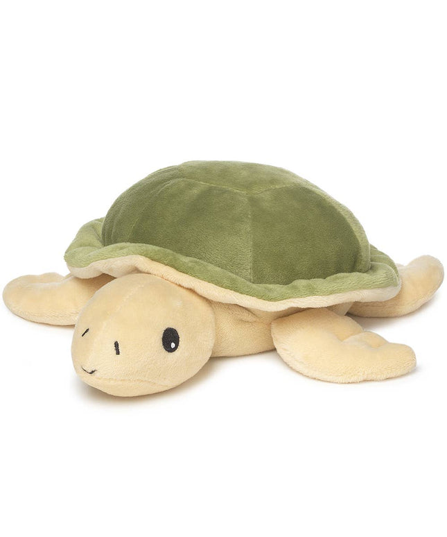 Plush sea turtle toy with green shell on a white background