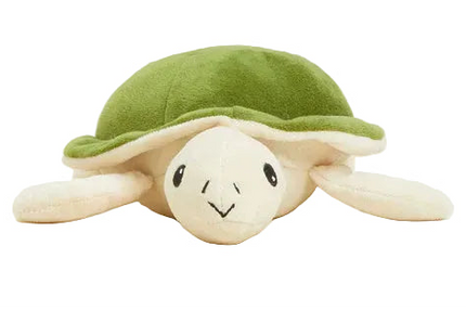 Plush turtle toy with green shell on a white background