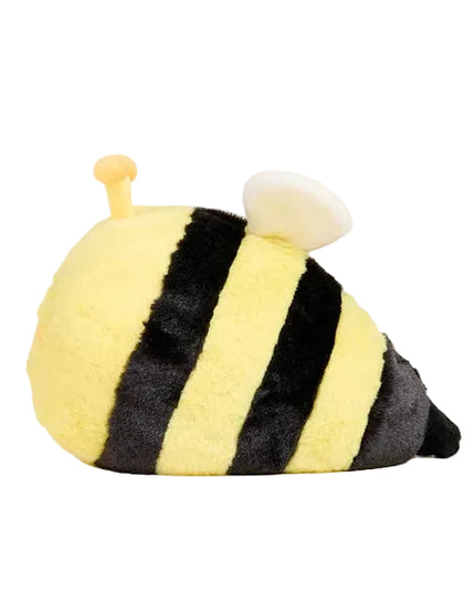 Plush toy shaped like a bee on a light gray background