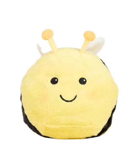 Plush toy shaped like a bee on a white background