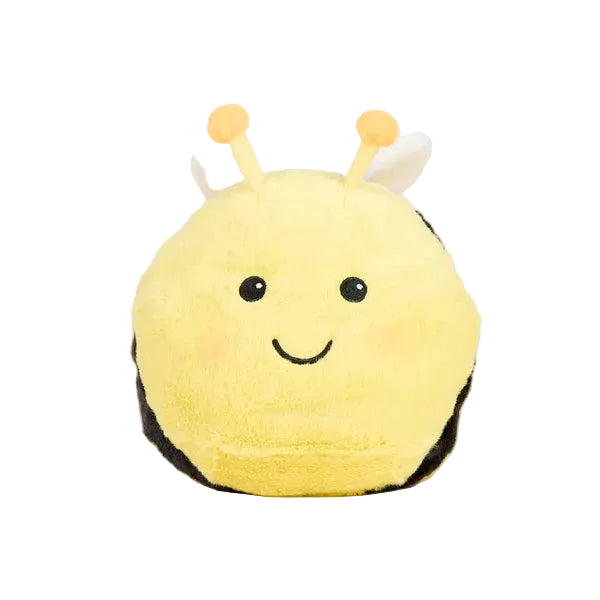 Plush toy shaped like a bee on a white background