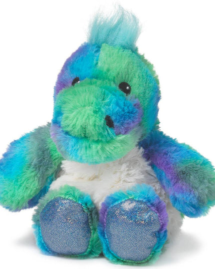 Multicolored plush dino warmie on a white background