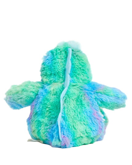 Multicolored plush dino warmie on a white background