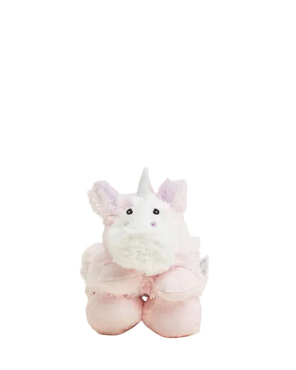 Pink plush unicorn Warmies on a white background