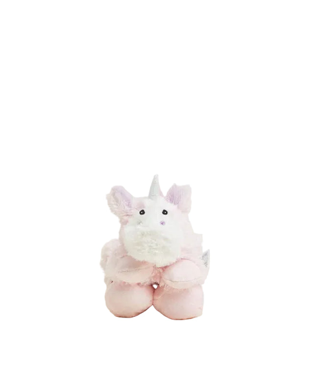 Pink plush unicorn Warmies on a white background