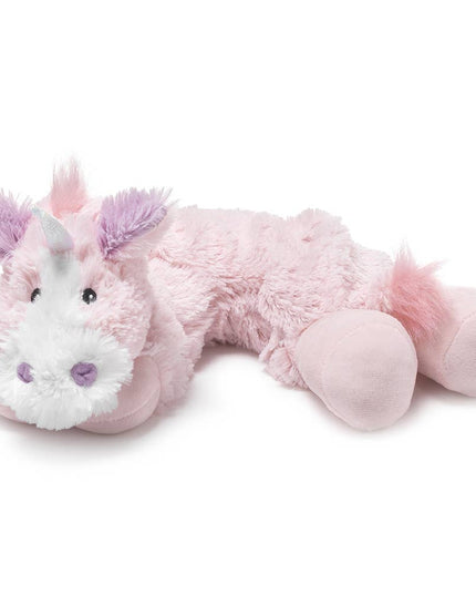 Pink plush unicorn Warmies on a white background