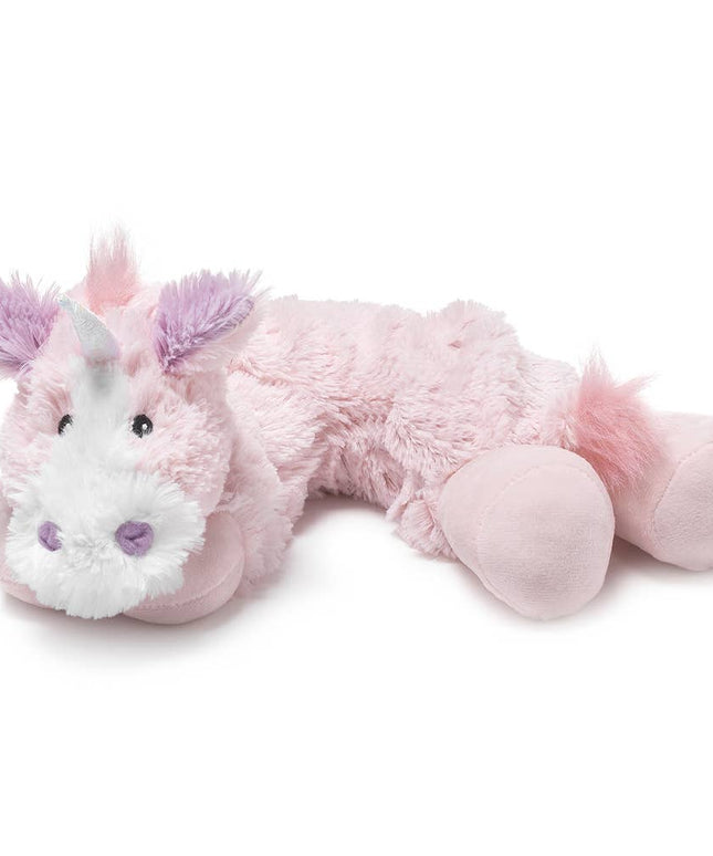 Pink plush unicorn Warmies on a white background