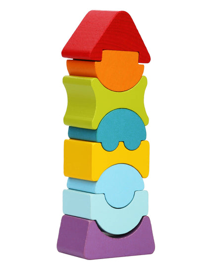 Colorful stack of wooden blocks on a white background