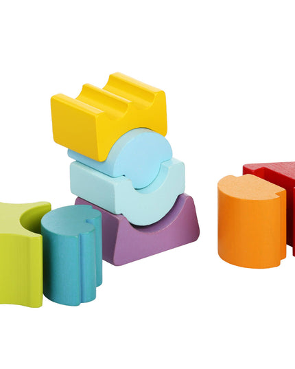 Colorful set of wooden building blocks.