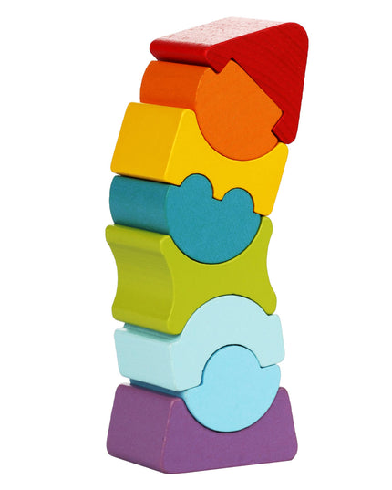 Colorful stackable toy blocks on a white background