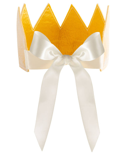 Gold crown with a white ribbon on a white background