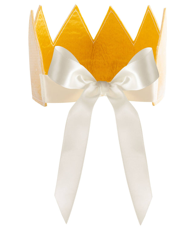 Gold crown with a white ribbon on a white background