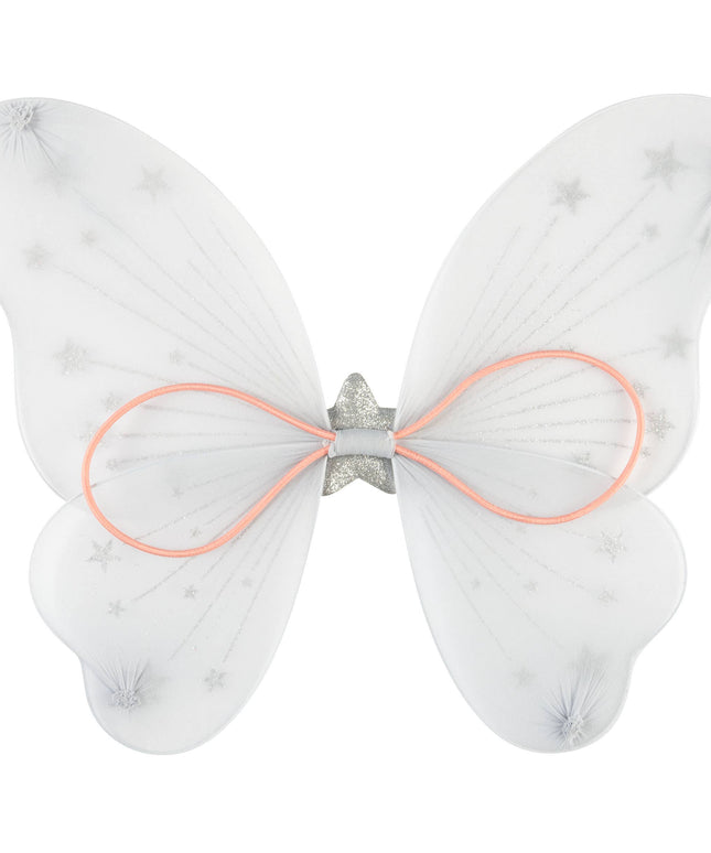 Butterfly-shaped hair clip with marble texture and pink outline on a white background
