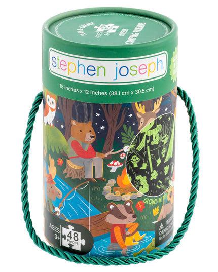 Jigsaw puzzle packaging with Stephen Joseph branding and forest-themed illustrations.
