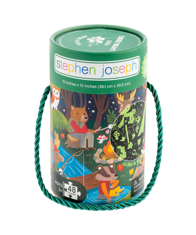 Jigsaw puzzle packaging with Stephen Joseph branding and forest-themed illustrations.