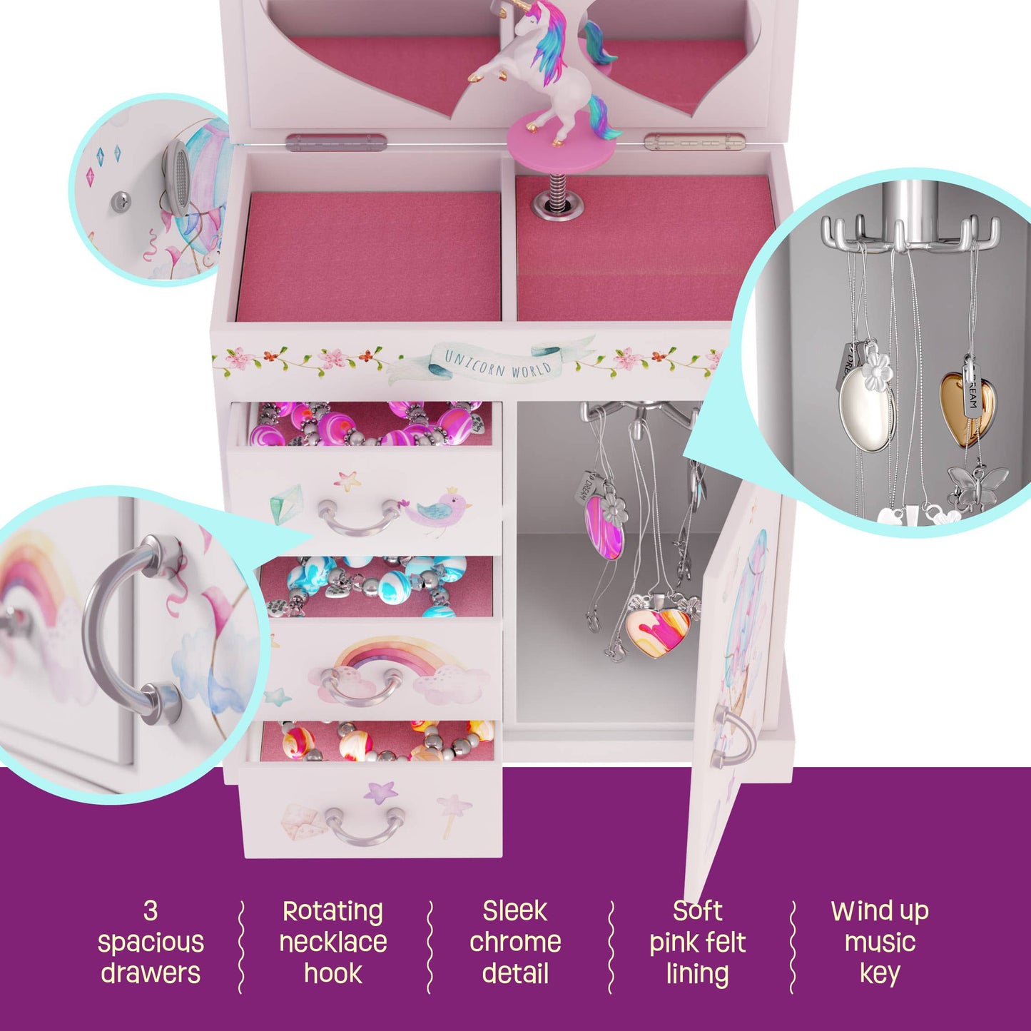 Dan&Darci - Unicorn Musical Jewelry Box for Kids, Gifts for Girls, Toy