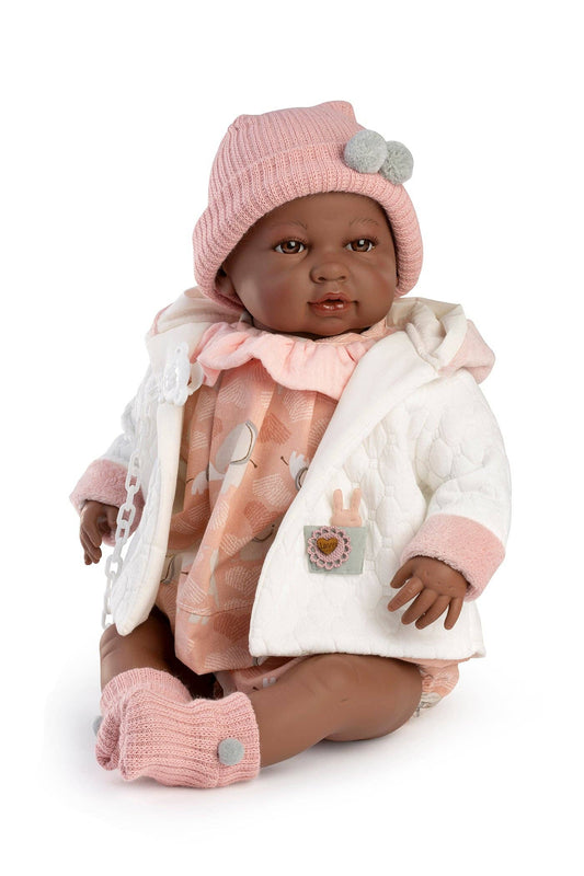 Sara Baby Doll - Pink Hearts and Elephants Romper with Jacket - Made In Spain