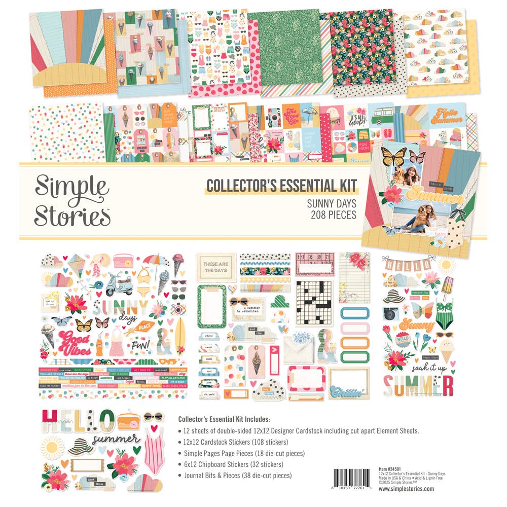 Simple Stories - Sunny Days Collector's Scrapbook Essential Kit with 208 Pieces