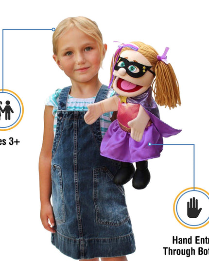 Silly Puppets Superhero Girl Puppet – 14" Peach Skin Hand Puppet