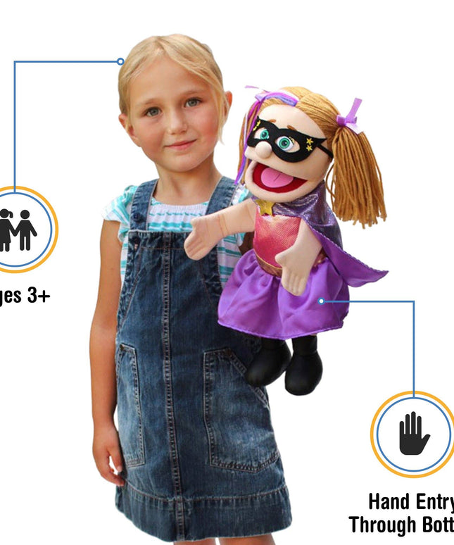 Silly Puppets Superhero Girl Puppet – 14" Peach Skin Hand Puppet