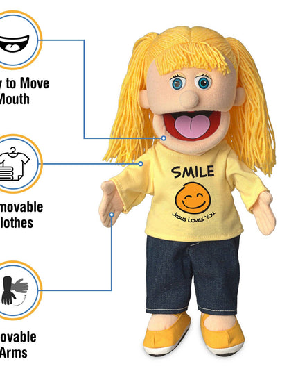 Silly Puppets Christian Girl Puppet – 14" “Smile, Jesus Loves You” Hand Puppet