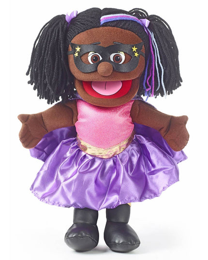Silly Puppets Superhero Girl Puppet – 14" Black Skin Hand Puppet