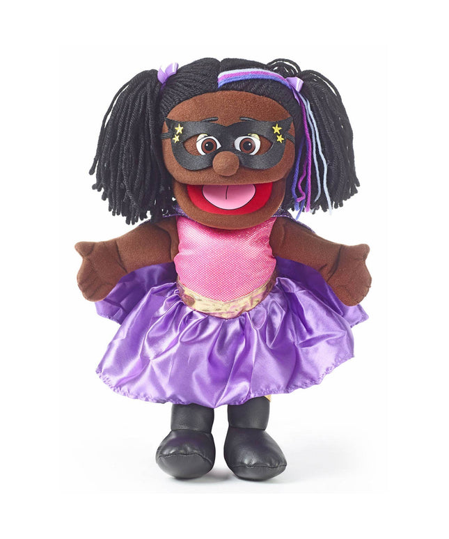 Silly Puppets Superhero Girl Puppet – 14" Black Skin Hand Puppet