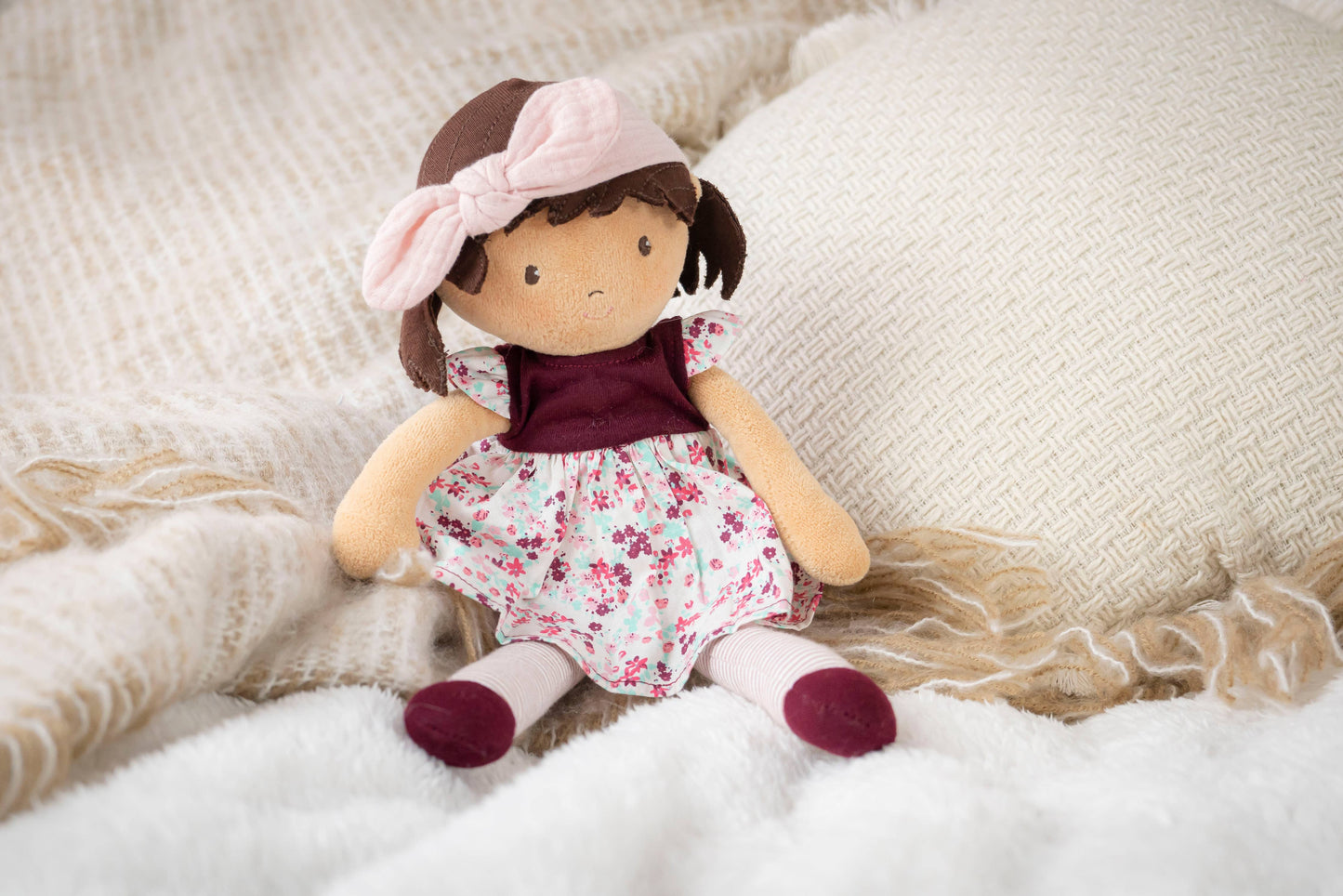 Selina - Floral Dress & Pink Bow Snuggle Doll - Made In Sri Lanka