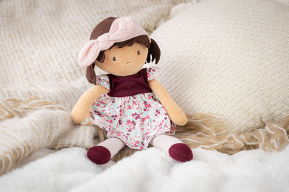 Selina - Floral Dress & Pink Bow Snuggle Doll - Made In Sri Lanka