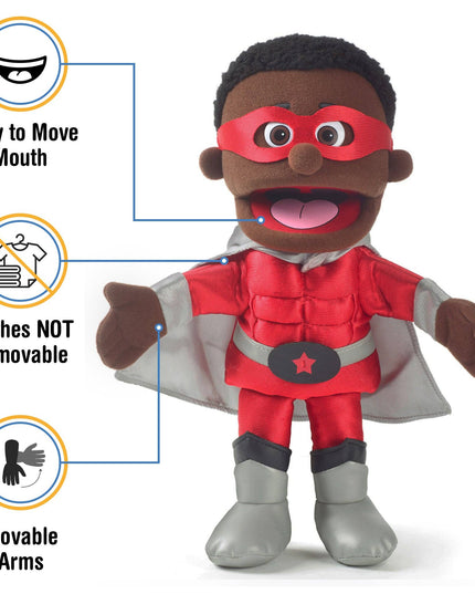 Silly Puppets Superhero Puppet – 14" Black Skin Hand Puppet